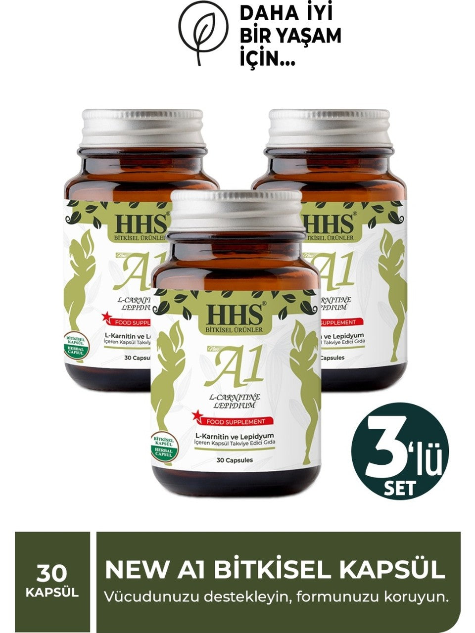 HHS NEW A1 L-Carntine Lepdium 30 Kapsül x  3 şişe