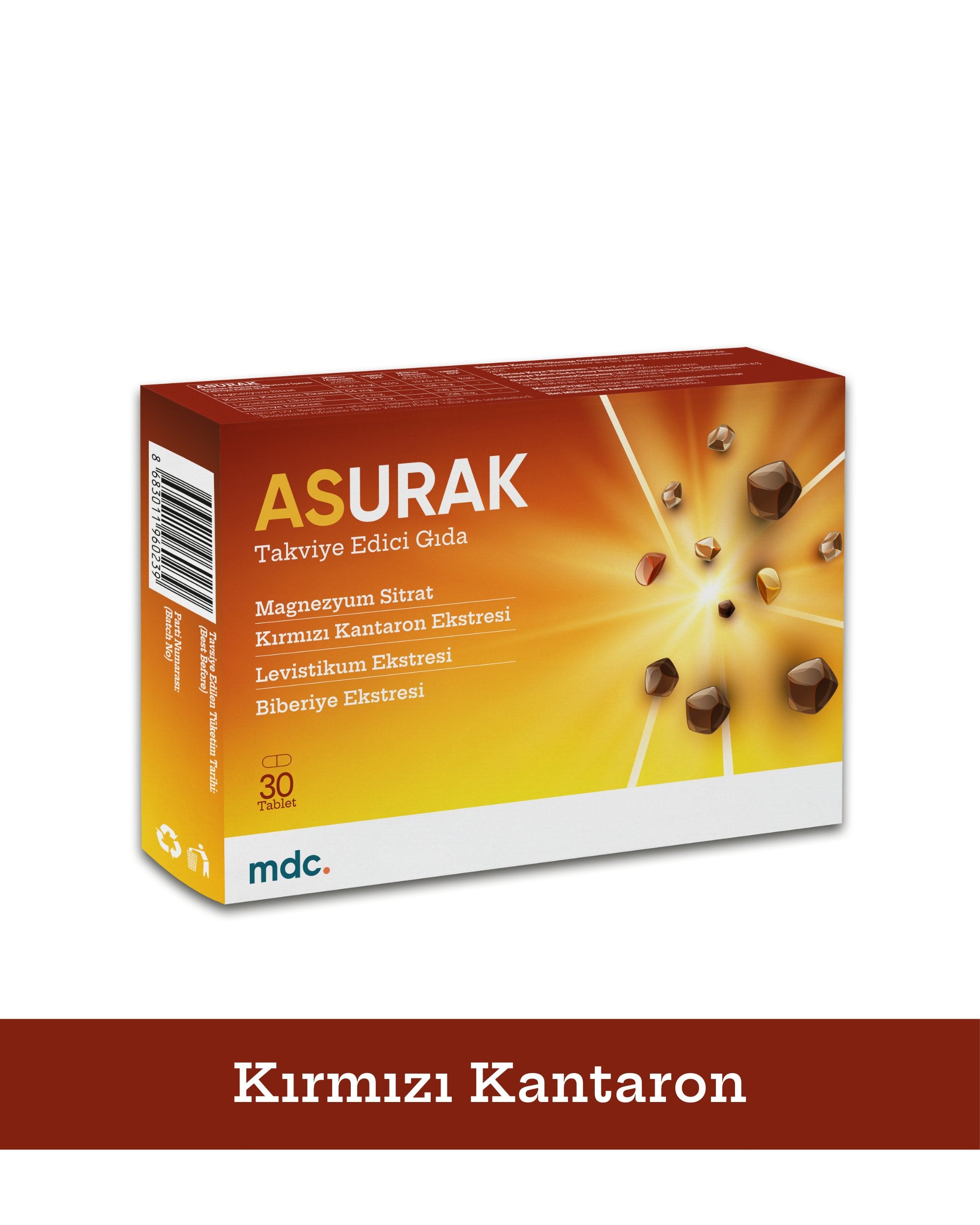 ASURAK Kırmızı Kantaron, Magnezyum Sitrat, Levistikum, Biberiye 30 Tablet
