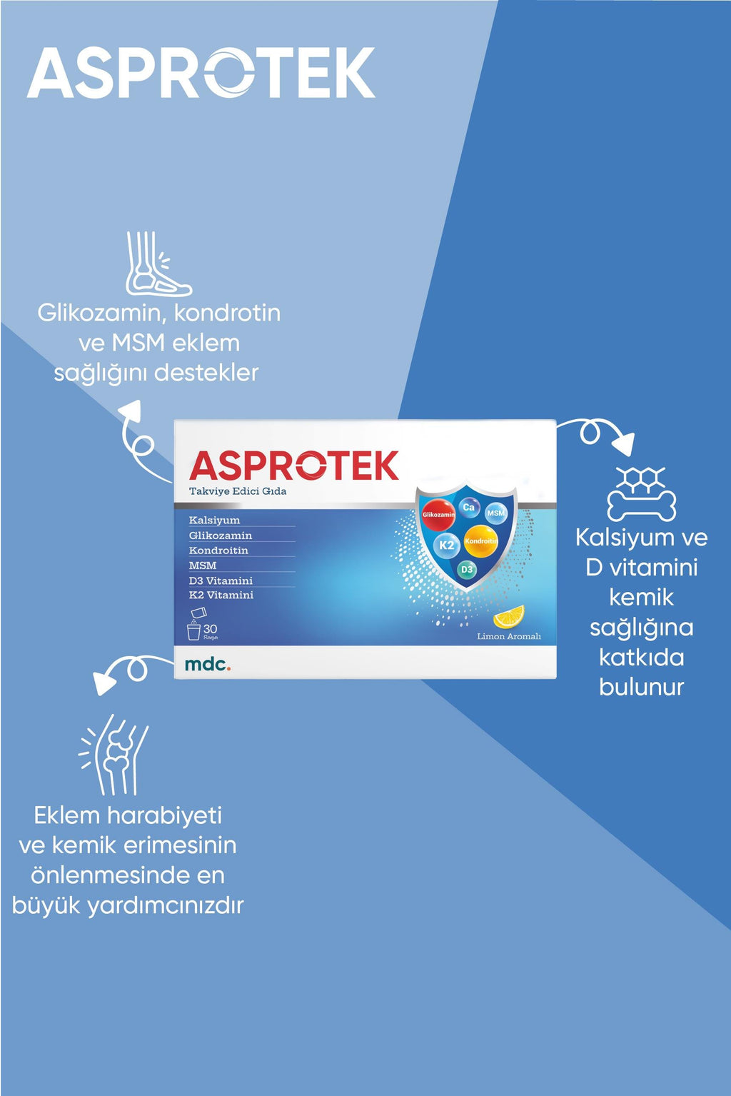 ASPROTEK (Glucosamine, Chondroitin, MSM, Calcium) 30 Sachets