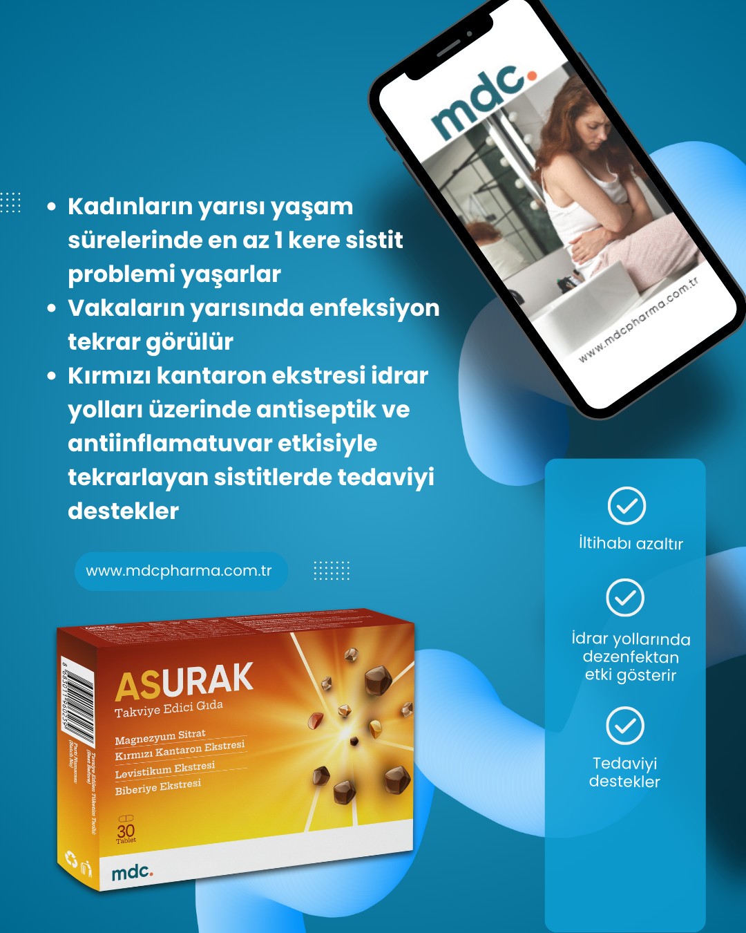 ASURAK Red St. John's Wort, Magnesium Citrate, Lovage, Rosemary 30 Tablets