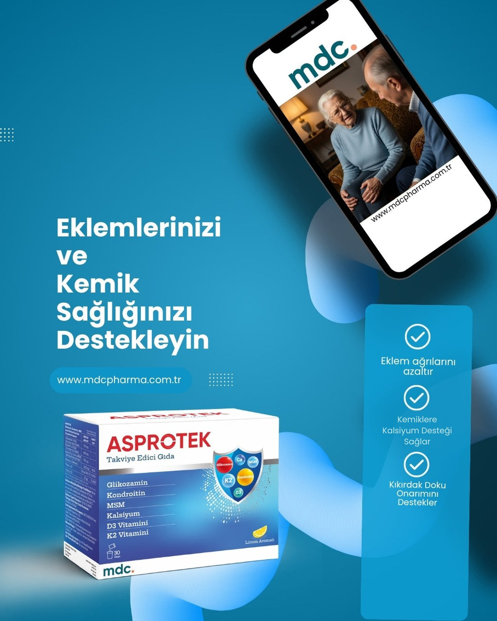 ASPROTEK (Glucosamine, Chondroitin, MSM, Calcium) 30 Sachets