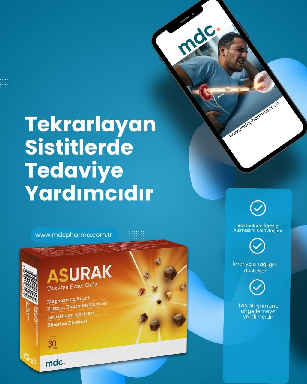 ASURAK Red St. John's Wort, Magnesium Citrate, Lovage, Rosemary 30 Tablets