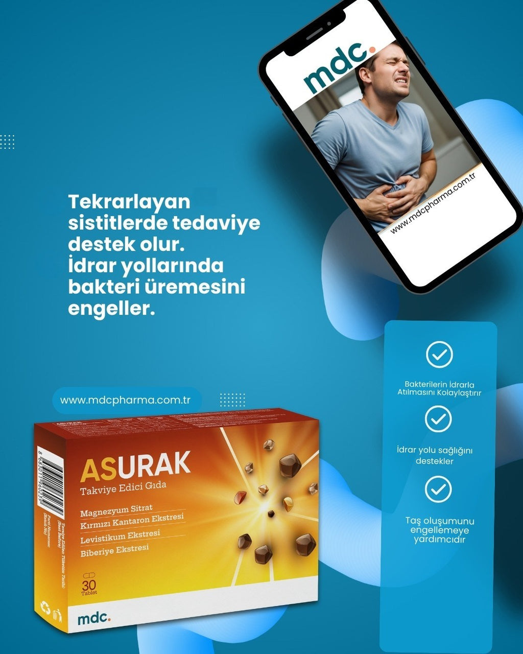 ASURAK Red St. John's Wort, Magnesium Citrate, Lovage, Rosemary 30 Tablets