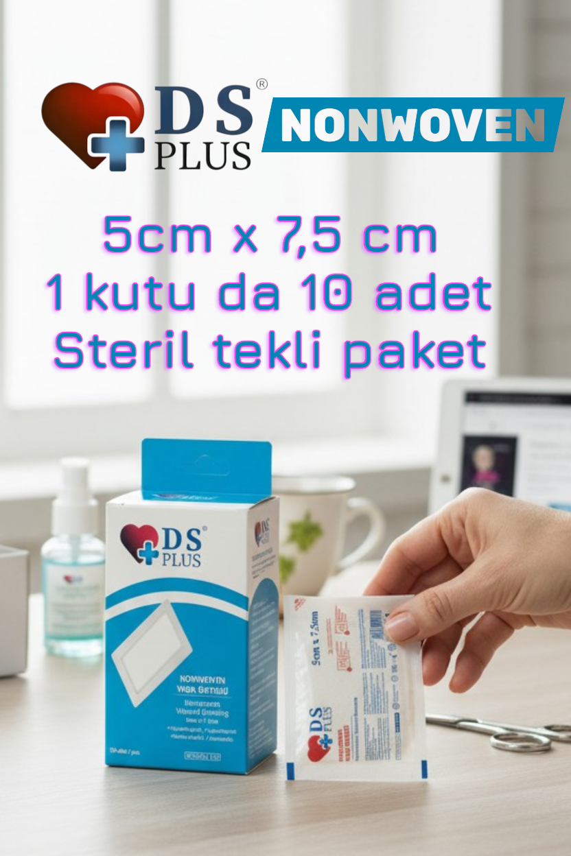 DS Plus Yara Örtüsü 5 cm x 7.5 cm Nonwoven Steril ve Hijyenik ( 10'lu Kutu)
