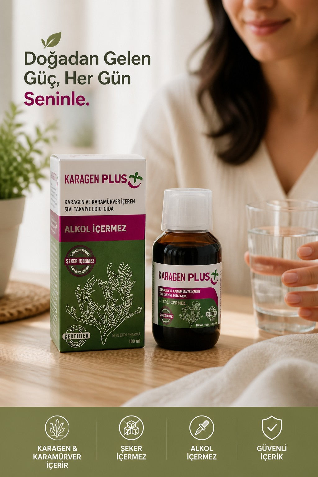 U-Healt Pharma  KARAGEN PLUS ORAL SIVI CAM ŞİŞE, KARAGEN VE KARAMÜRVER İÇEREN TAKVİYE EDİCİ GIDA 100ml şişe