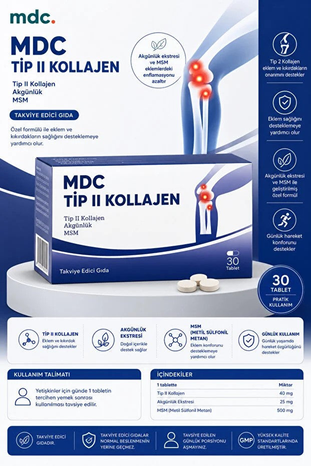 MDC Tip 2 Kolajen 30 Tablet x 2 'Lİ PAKET (TİP 2 KOLAJEN, MSM, AKGÜNLÜK)