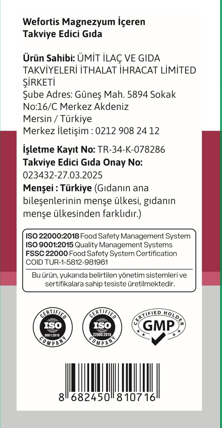 Wefortis Magnezyum Kompleks 3’ü 1 Arada 60 Tablet