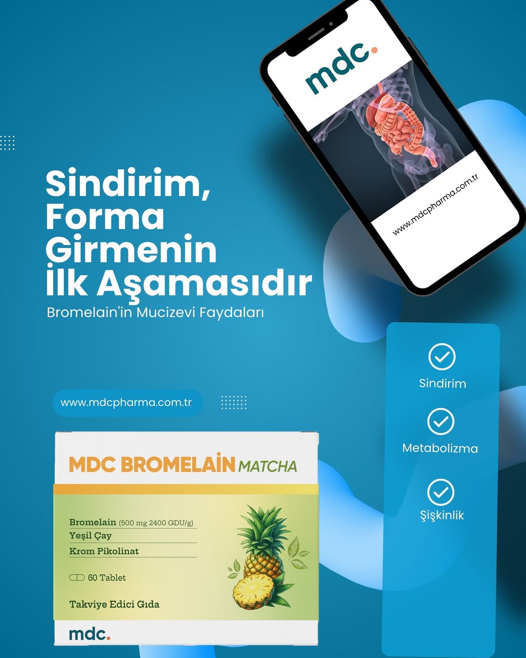 MDC Bromelain Matcha 60 Tablet 500 Mg 2400 Gdu/g (DİYET TAKVİYESİ)