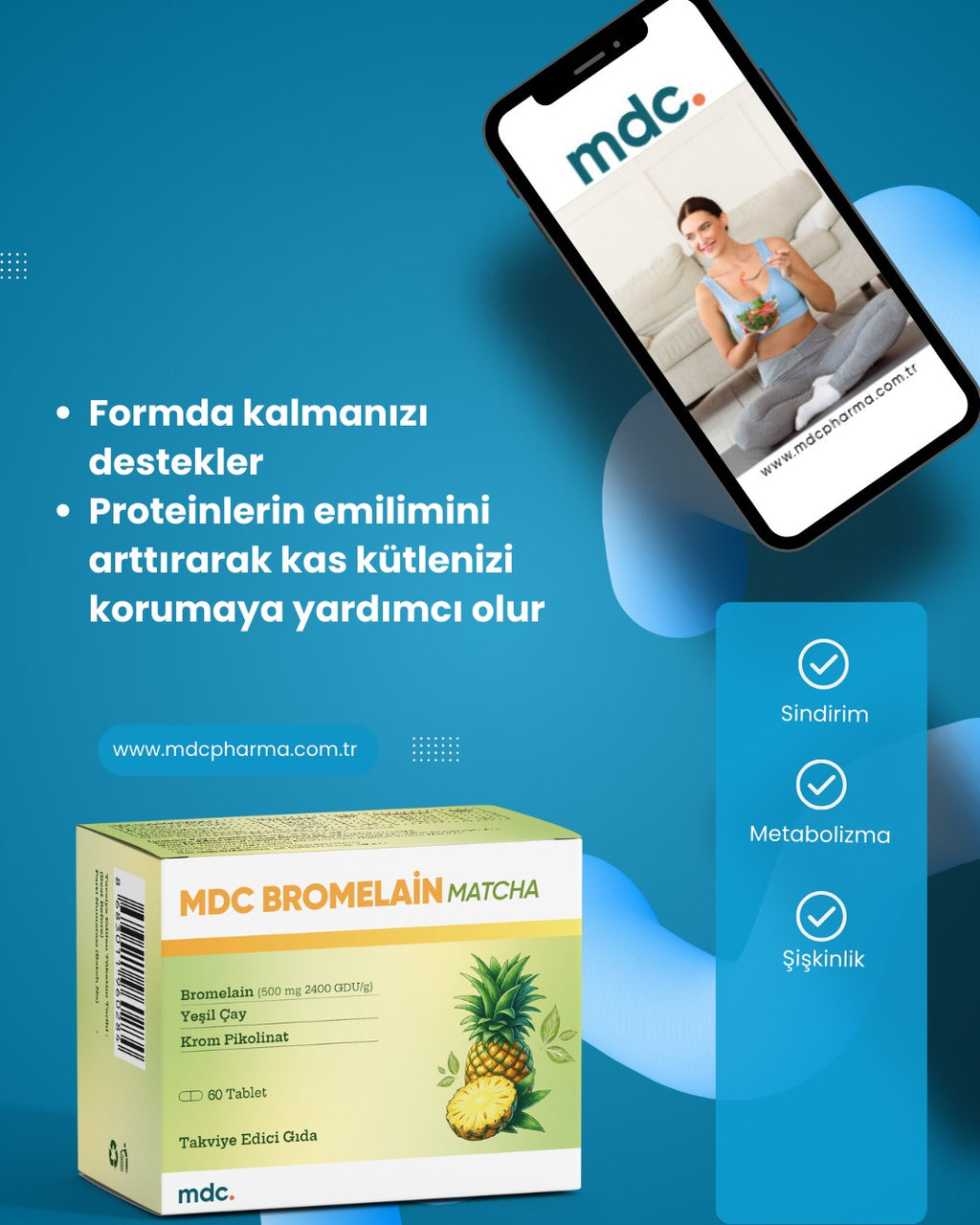 MDC Bromelain Matcha 60 Tablet 500 Mg 2400 Gdu/g (DİYET TAKVİYESİ)