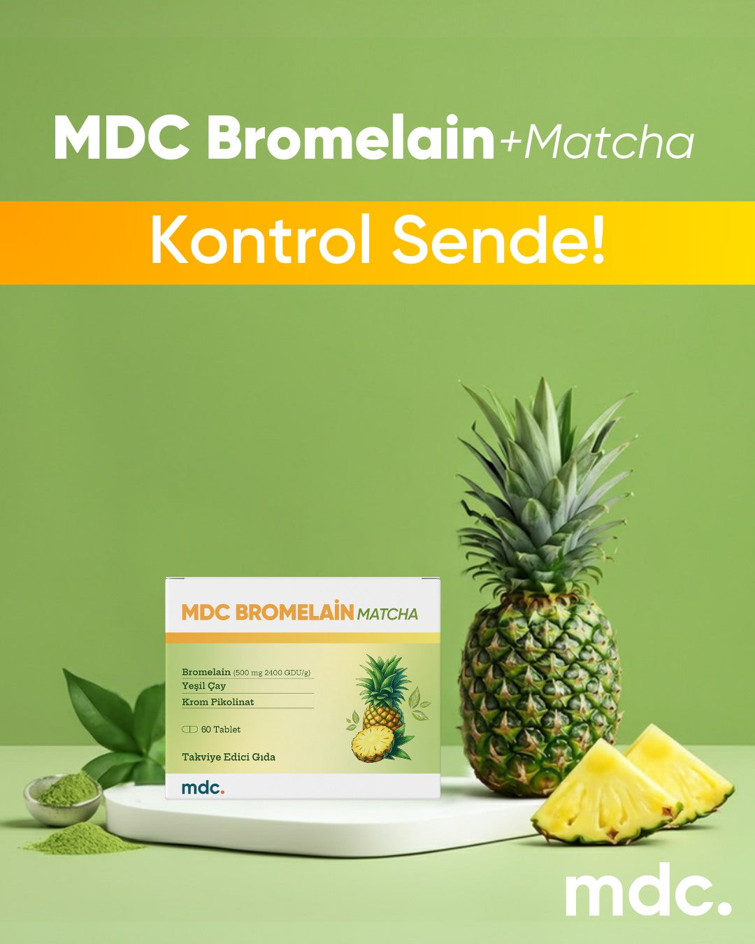 MDC Bromelain Matcha 60 Tablet 500 Mg 2400 Gdu/g (DİYET TAKVİYESİ)