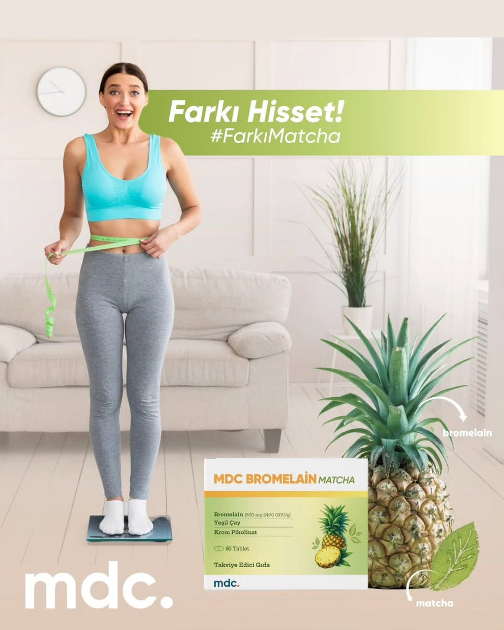 MDC Bromelain Matcha 60 Tablet 500 Mg 2400 Gdu/g (DİYET TAKVİYESİ)