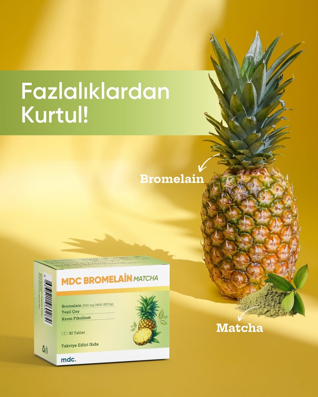 MDC Bromelain Matcha 60 Tablet 500 Mg 2400 Gdu/g (DİYET TAKVİYESİ)