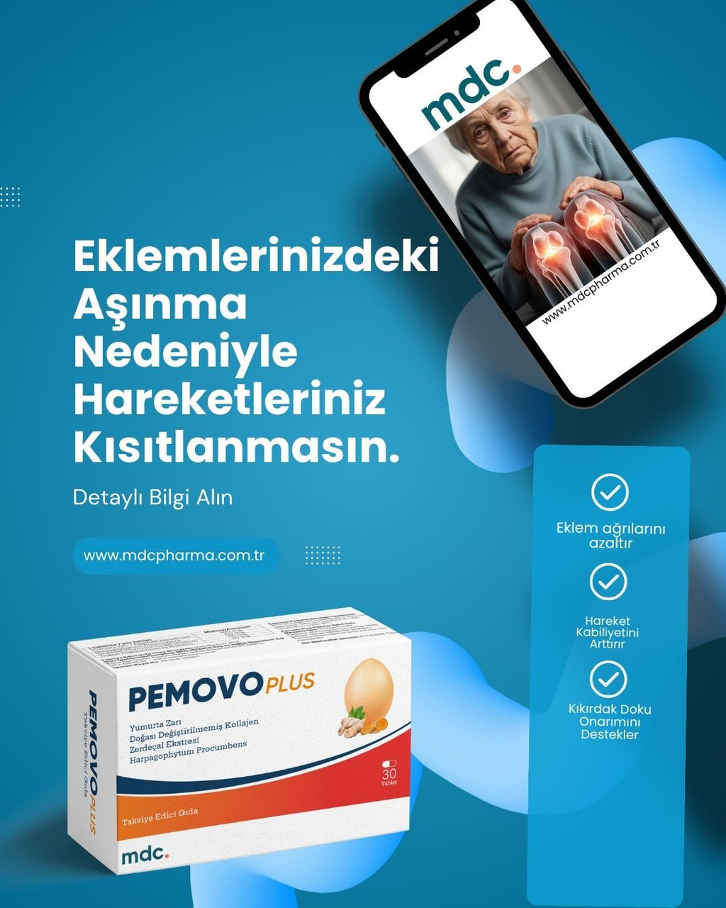 MDC Pemovo Plus 30 Tablet 2'Lİ PAKET (SAF YUMURTA KABUĞU ZARI, TİP 2 KOLAJEN, ŞEYTAN PENÇESİ VE ZERDEÇAL EKSTRESİ) (Kopya)