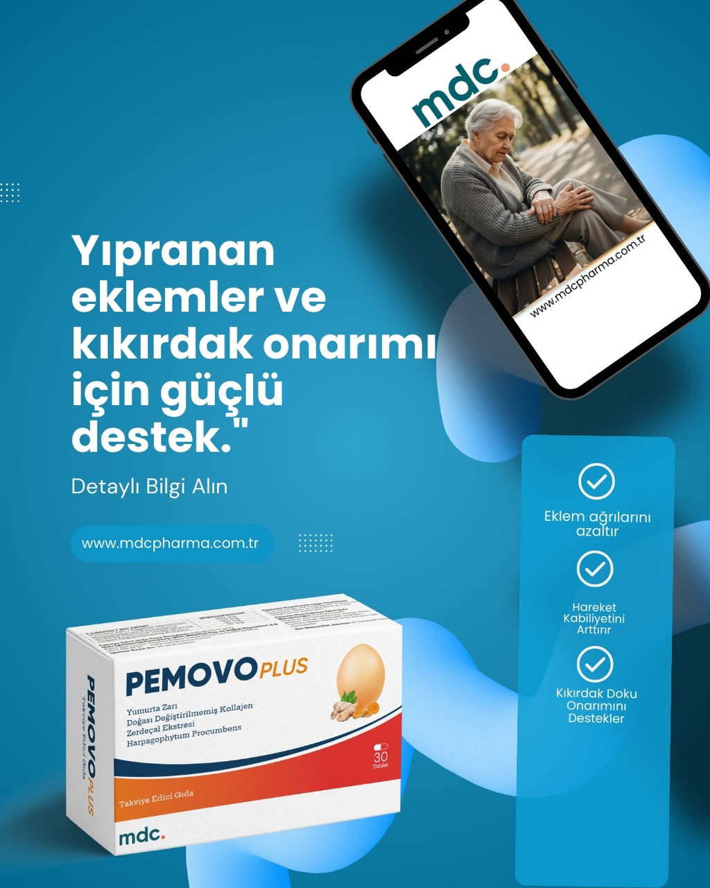 MDC Pemovo Plus 30 Tablet 2'Lİ PAKET (SAF YUMURTA KABUĞU ZARI, TİP 2 KOLAJEN, ŞEYTAN PENÇESİ VE ZERDEÇAL EKSTRESİ) (Kopya)