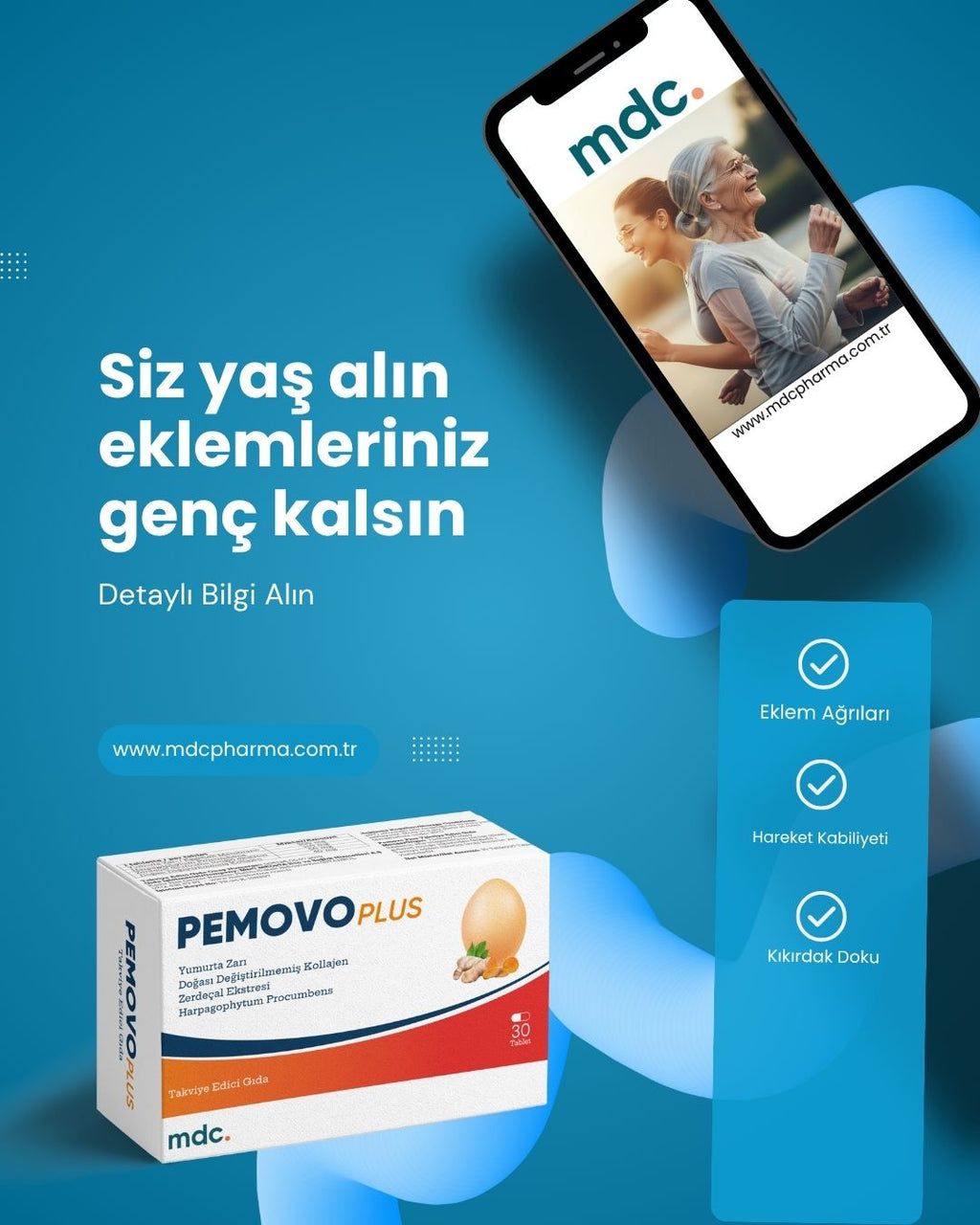 MDC Pemovo Plus 30 Tablet 2'Lİ PAKET (SAF YUMURTA KABUĞU ZARI, TİP 2 KOLAJEN, ŞEYTAN PENÇESİ VE ZERDEÇAL EKSTRESİ) (Kopya)
