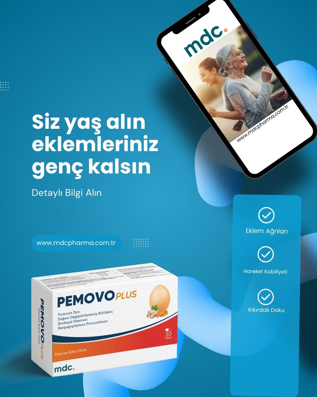 MDC Pemovo Plus 30 Tablet 2'Lİ PAKET (SAF YUMURTA KABUĞU ZARI, TİP 2 KOLAJEN, ŞEYTAN PENÇESİ VE ZERDEÇAL EKSTRESİ) (Kopya)