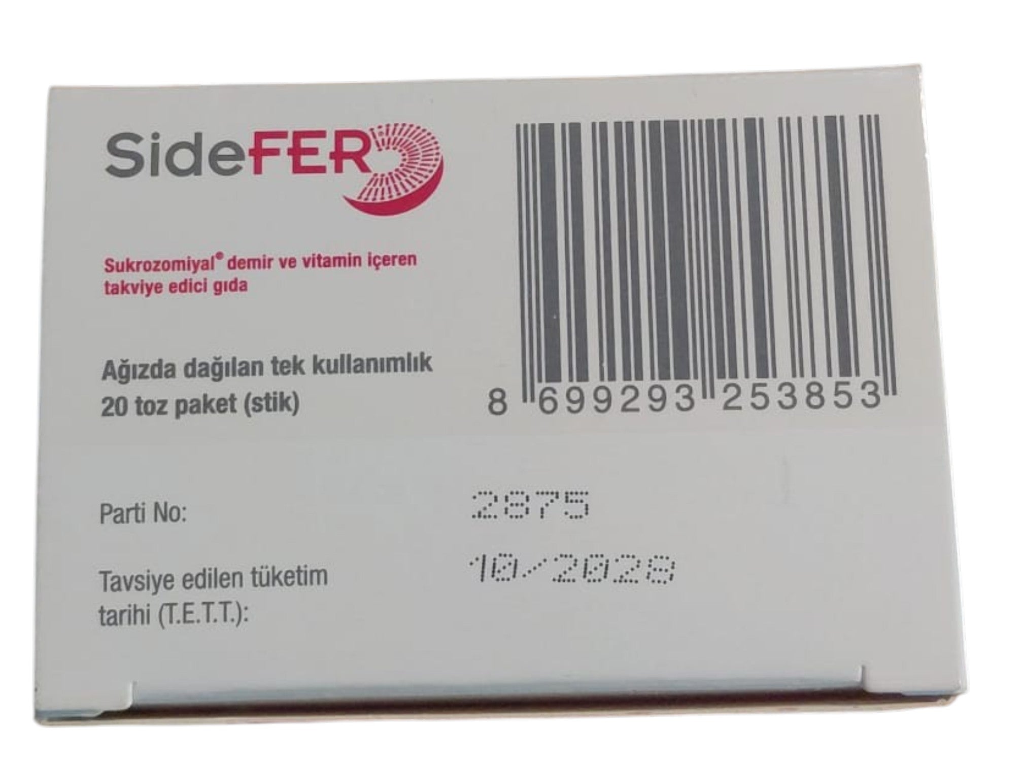 SideFER stik 20 Sukrozomiyal® Demir ve vitamin içeren takviye edici gıda