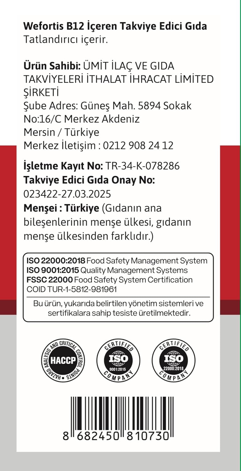 Wefortis B12 (Methylcobalamin) 100 Çiğneme Tablet