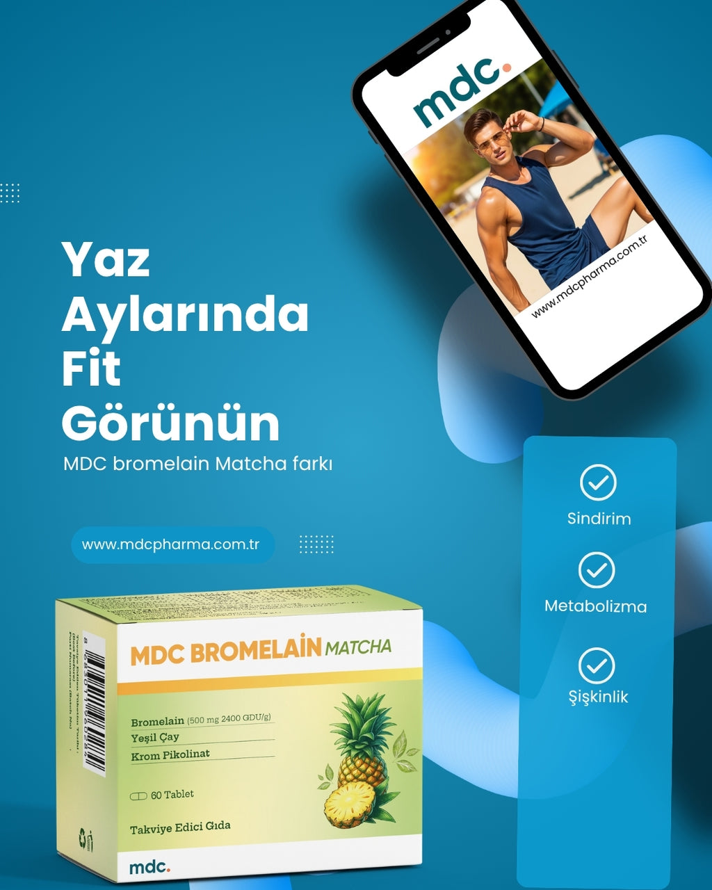 MDC Bromelain Matcha 60 Tablet 500 Mg 2400 Gdu/g (DİYET TAKVİYESİ)