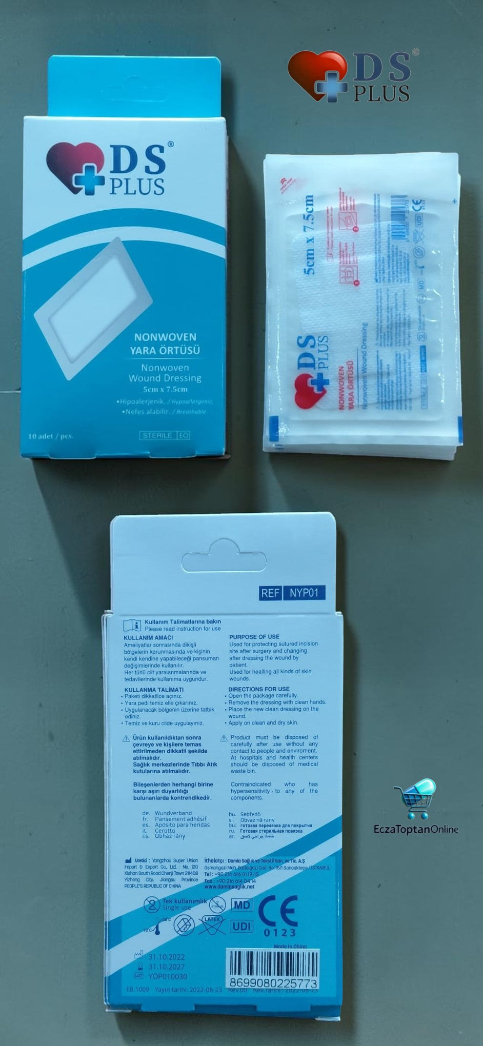 DS Plus Yara Örtüsü 5 cm x 7.5 cm Nonwoven Steril ve Hijyenik ( 10'lu Kutu)