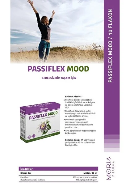 U-Health Pharma Passiflex Mood Passiflora Ekstresi İçeren Sıvı Takviye Edici Gıda 10 Flakon / 10 ml