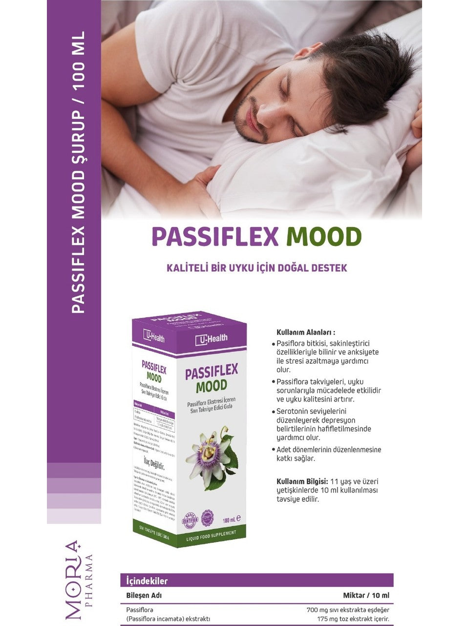 U-Health Pharma Passiflex Mood Passiflora Ekstresi İçeren Sıvı Takviye Edici Gıda 180 ml