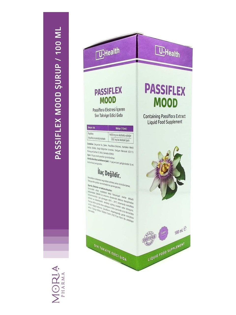 U-Health Pharma Passiflex Mood Passiflora Ekstresi İçeren Sıvı Takviye Edici Gıda 180 ml