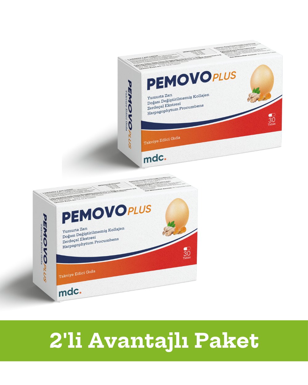 MDC Pemovo Plus 30 Tablet 2'Lİ PAKET (SAF YUMURTA KABUĞU ZARI, TİP 2 KOLAJEN, ŞEYTAN PENÇESİ VE ZERDEÇAL EKSTRESİ) (Kopya)