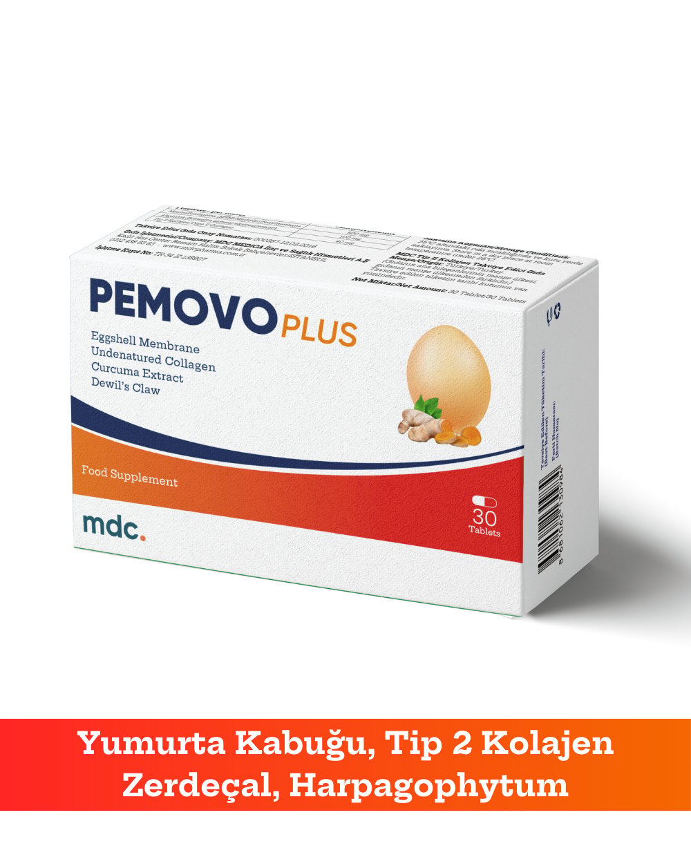 MDC Pemovo Plus 30 Tablet 2'Lİ PAKET (SAF YUMURTA KABUĞU ZARI, TİP 2 KOLAJEN, ŞEYTAN PENÇESİ VE ZERDEÇAL EKSTRESİ) (Kopya)