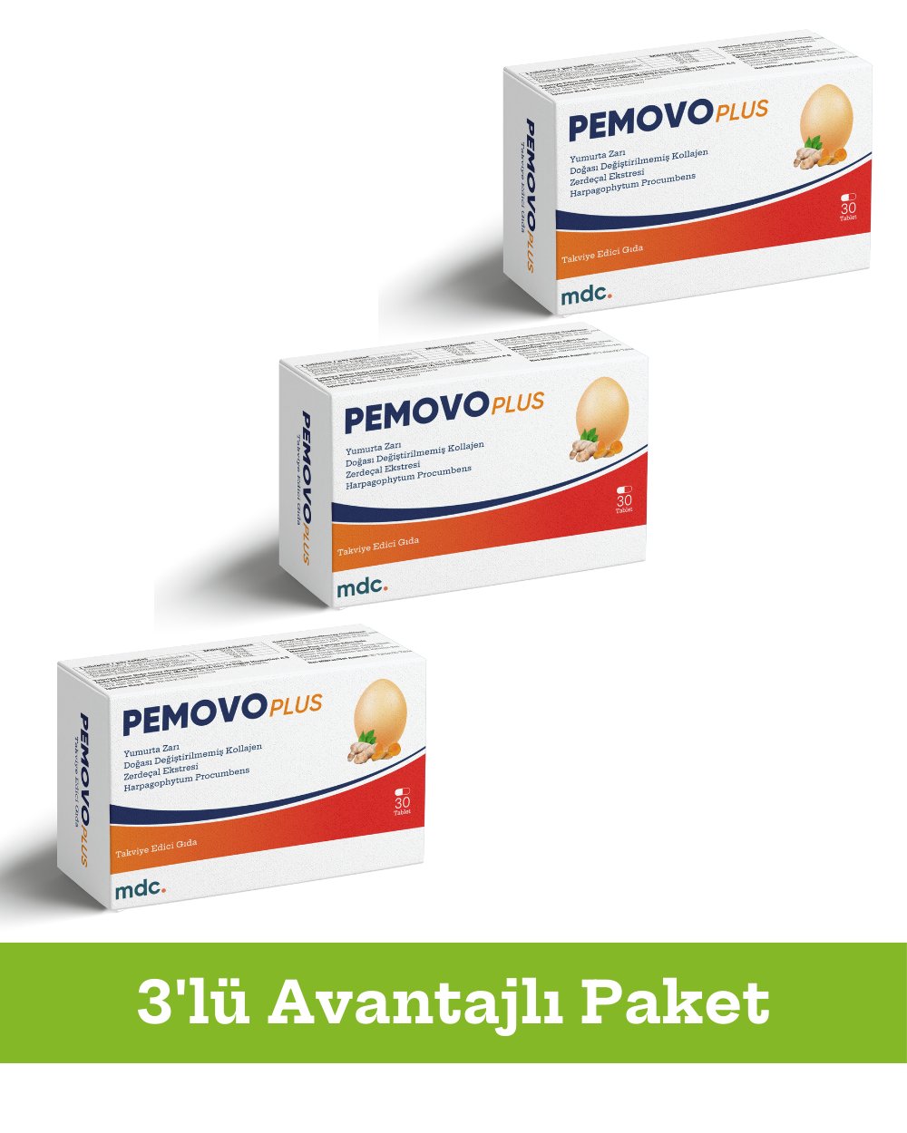 MDC Pemovo Plus 30 Tablet 3'lü PAKET (SAF YUMURTA KABUĞU ZARI, TİP 2 KOLAJEN, ŞEYTAN PENÇESİ VE ZERDEÇAL EKSTRESİ) (Kopya) (Kopya)