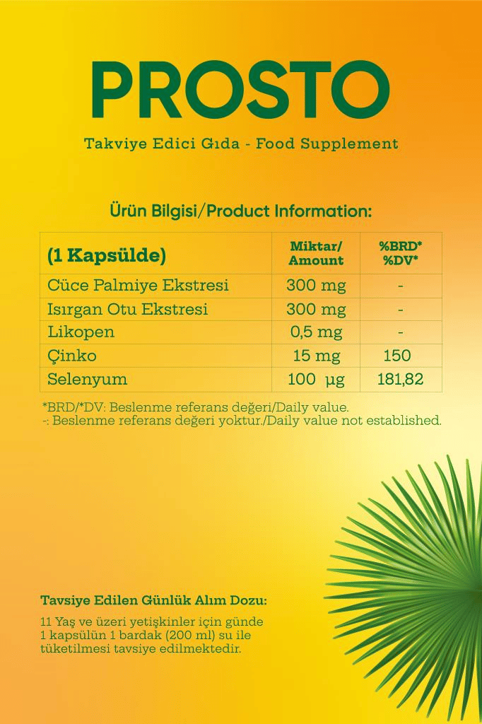 PROSTO (Saw Palmetto, Nettle, Lycopene, Zinc, Selenium) 30 Capsules
